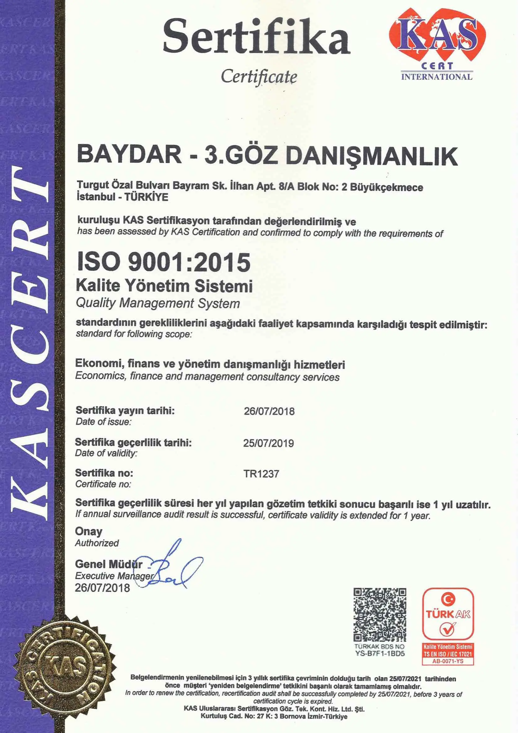 3. Göz Danışmanlık Belgeler ve Sertifikalar