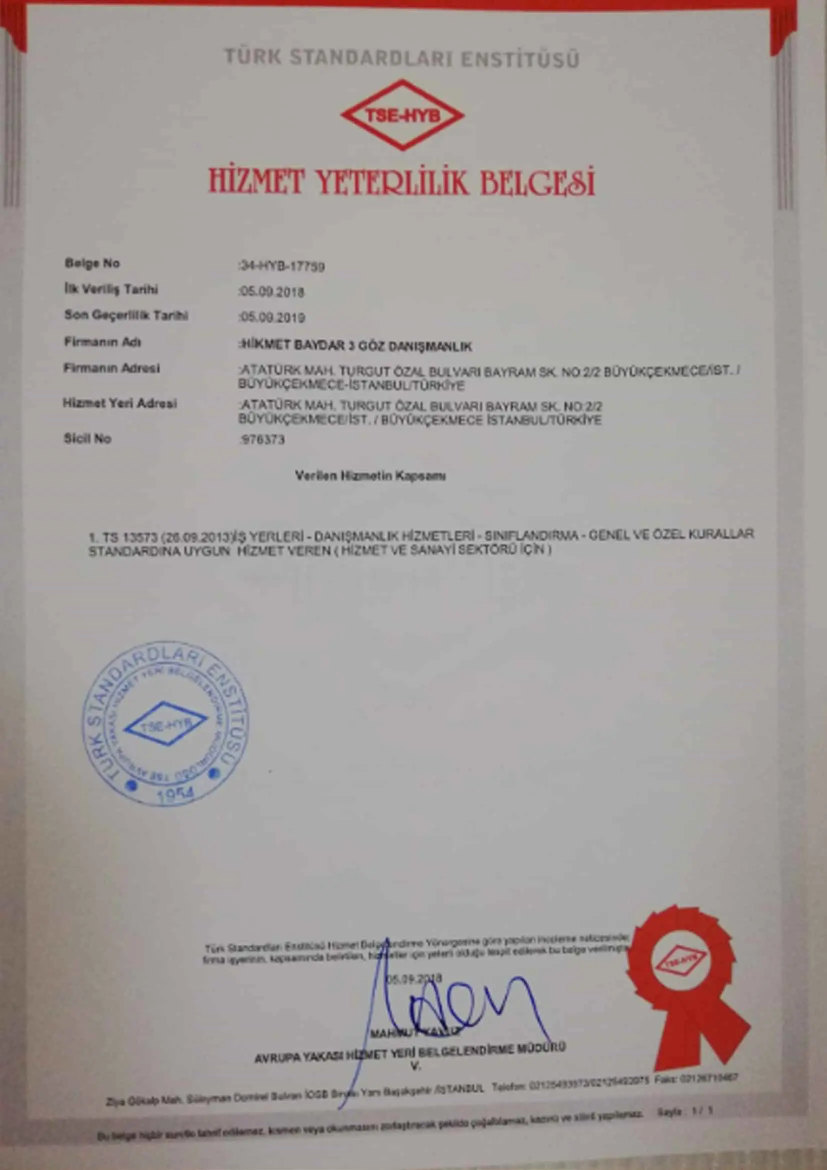 3. Göz Danışmanlık Belgeler ve Sertifikalar